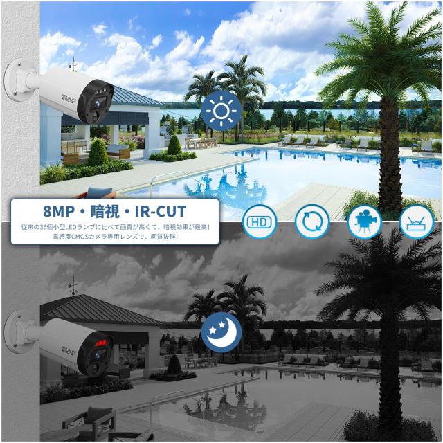 800万画素・双方向通話・130°超広角防犯カメラモニター付き Amazon.co.jp: 【800万画素・双方向通話・130°超広角】 防犯 POE防犯