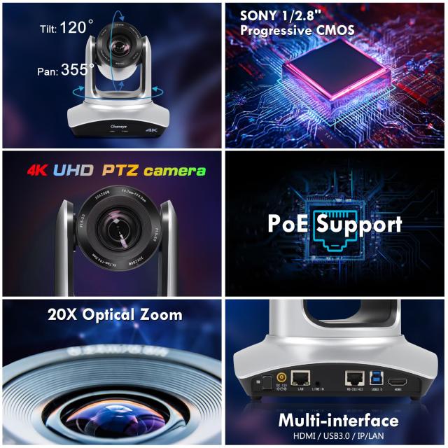 Chameye 4K PTZ カメラ 20x 光学ズーム PTZカメラ 4K USB3.0/HDMI/LAN