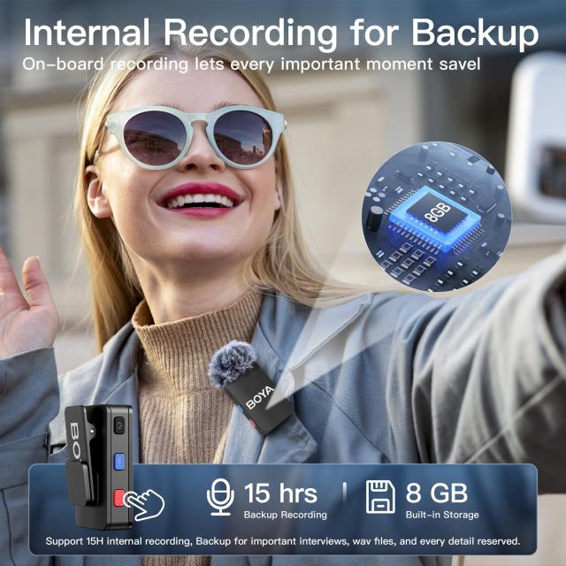 BOYAMICワイヤレスラベリアマイクロフォンiPhone用アンドロイドタイプCスマートフォンDSLRカメラ、オンボード録音、984フィート範囲、10_1