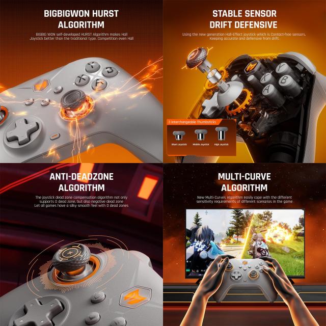 コントローラー、BIGBIG WON Gale Hall PCコントローラー、モーションコントロール、ホールジョイスティック＆トリガー、3ペアのサムステ_2