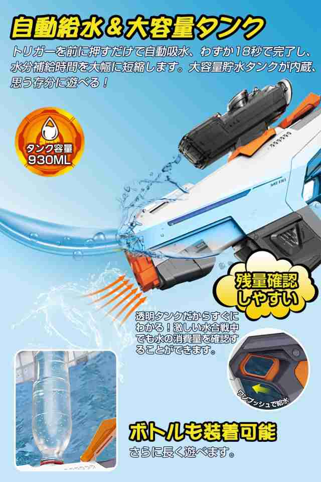 電動ウォーターガン 光る 水鉄砲 電動 【LEDライト＆自動給水＆2