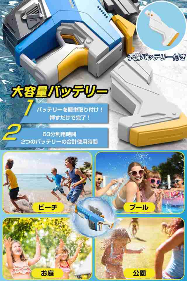 電動ウォーターガン 光る 水鉄砲 電動 【LEDライト＆自動給水＆2