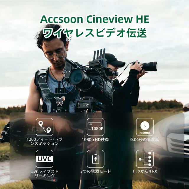 【Accsoon公式ストア】Accsoon CineView HE HDMI 映像伝送システム送信機受信機セット、2.4GHz+5GHzデュアルバンド伝送、UVC出力、ライブ