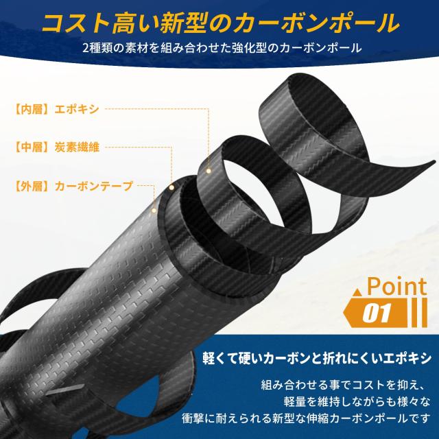 55CMのアップグレード収納長さ】2本組 タープポール カーボン 高炭素55