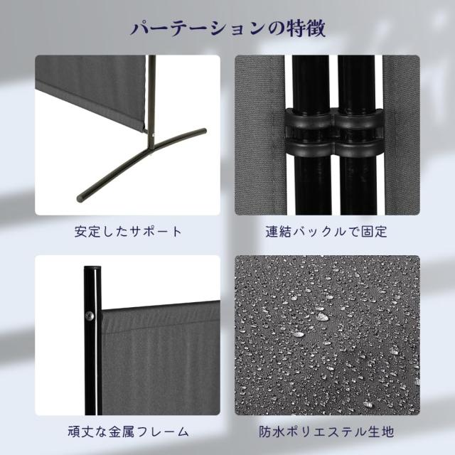 KELIXU パーテーション 間仕切り 3連 自立式 衝立 カバーストリップ付き 高さ1.8m×幅2.6m 布タイプ 折りたたみ 仕切りパネル 軽量 クロ_2