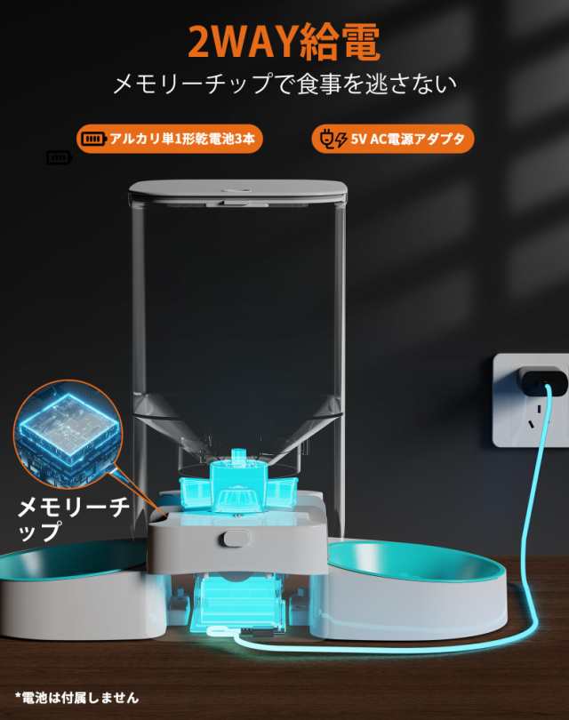 HONEYGUARDIAN 自動給餌器 猫 2匹 スマホ遠隔操作 WiFi接続式 多頭飼い 自動餌やり機 5L容量 定時定量 1日6食 猫 餌 自動 スローフードボ