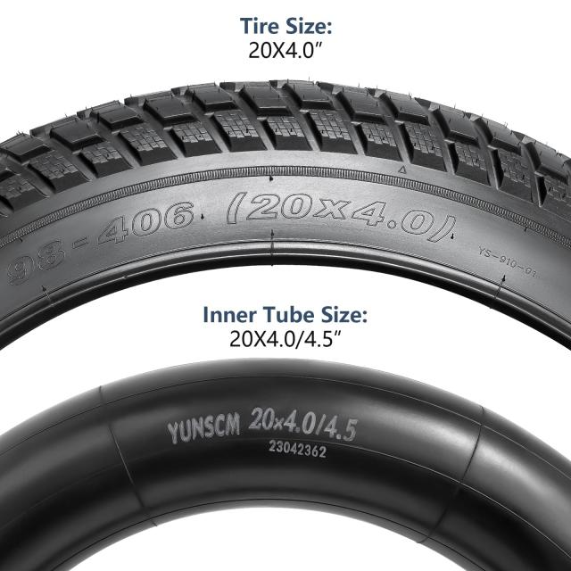 YunSCM 1本セット,20 4.0 タイヤ,20x4.0 98-406 自転車タイヤ+ 20x4.0/4.5 チューブ肉厚 米式バルブ32mm,適用 20インチ 4.0 ファットバイ