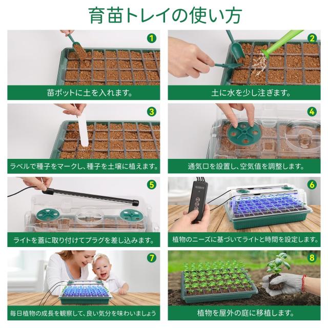 BlumWay 育苗ポット 2セット 40穴 植物育成ライト付き 高くする透明