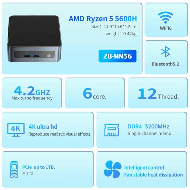 ミニPC AMD Ryzen 5 5600H 6コア12スレッド（最大4.2GHz） 16GB DDR4 RAM 512GB NVME SSD  Windows 11Pro/WiFi 6 /BT-5.2 /DC/RJ45 LAN 10の通販はau PAY マーケット - ふうまりストア | au  PAY マーケット－通販サイト