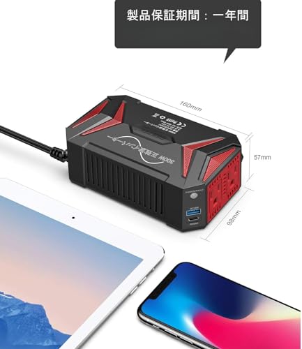 BESTEK 正弦波 インバーター シガーソケット コンセント 300W DC12VをAC100Vに変換 USB2ポート搭載：USB-C PD 30W USB-A PD 18W ACコンセ_5