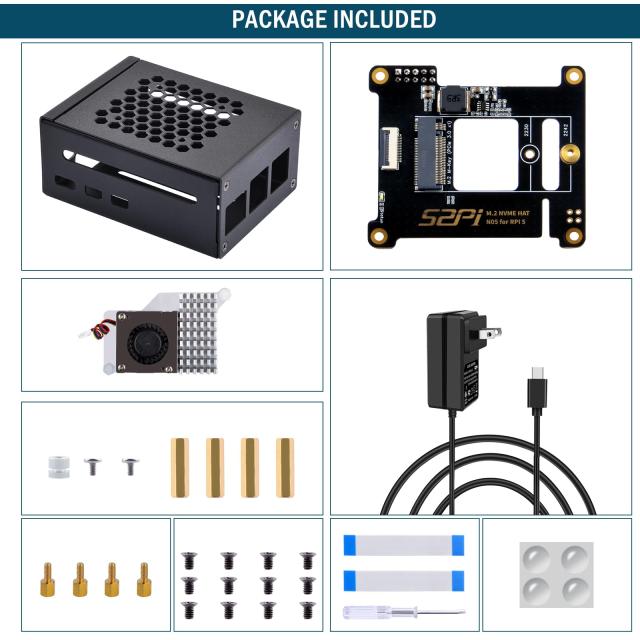 GeeekPi Raspberry Pi 5 ケース、PD 27W 電源付き | PCIe M.2 NVMe SSD