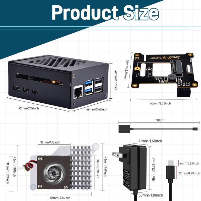 GeeekPi Raspberry Pi 5 ケース、PD 27W 電源付き | PCIe M.2 NVMe SSD