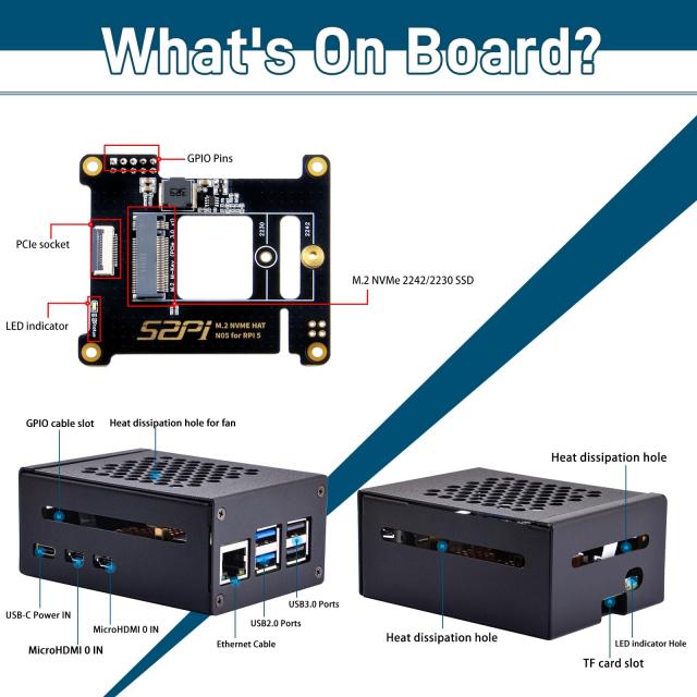 GeeekPi Raspberry Pi 5 ケース、PD 27W 電源付き | PCIe M.2 NVMe SSD