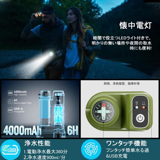 浄水器アウトドア 携帯浄水器 濾過器 USB 電動浄水器 浄水器 災害用浄水器 水濾過 携帯用 濾過器 飲み水 登山 キャンプ 野営 キャンプ用_4
