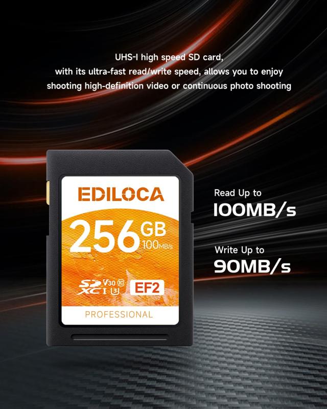 Ediloca EF2 256GB SDカード SDXC C10 UHS-I U3 V30 メモリカード 高速 読み取り速度 100MB/s 書き込み速度 90MB/s Full HD ＆ 4K UHD ビ_1