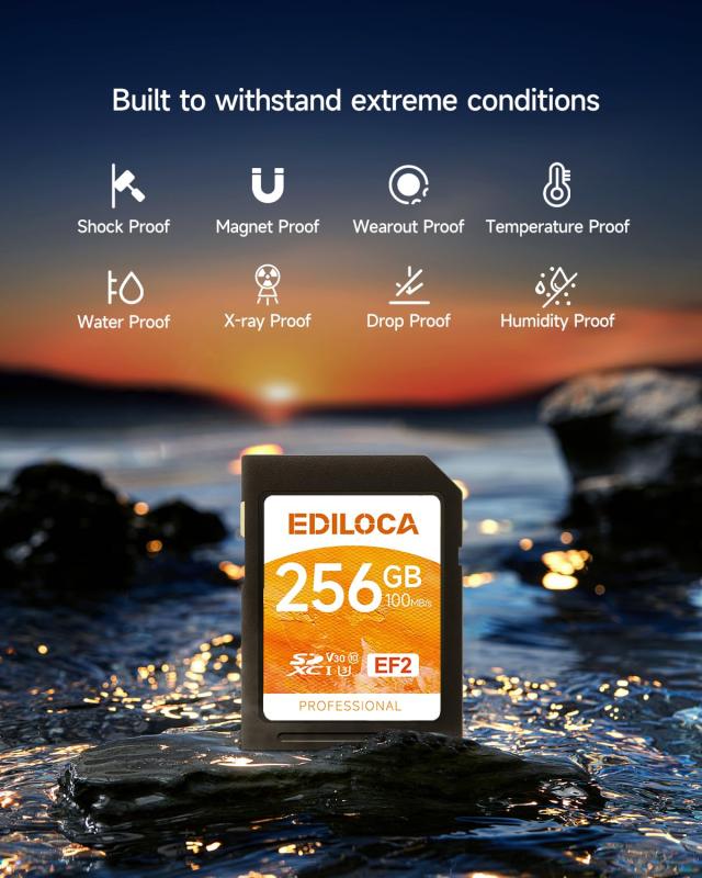Ediloca EF2 256GB SDカード SDXC C10 UHS-I U3 V30 メモリカード 高速 読み取り速度 100MB/s 書き込み速度 90MB/s Full HD ＆ 4K UHD ビ_2