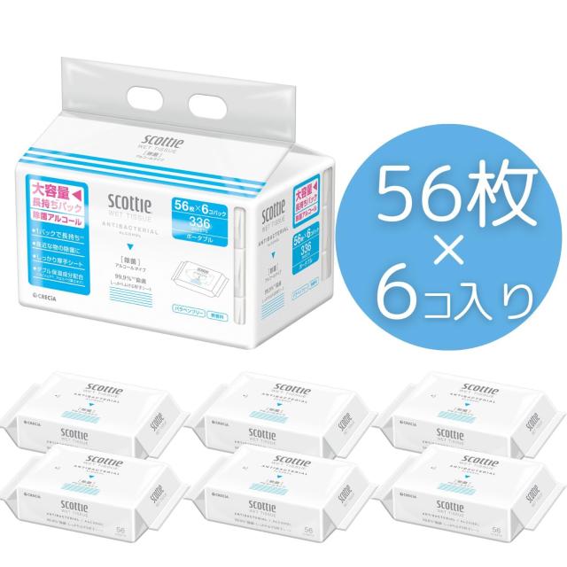 【ケース販売】 スコッティ ウェットティシュー 除菌 アルコールタイプ 56枚×6個セット ×6入り 【ケース販売】 スコッティ ウェットティシュー 除菌 アルコールタイプ 56枚×6個セット ×6入り