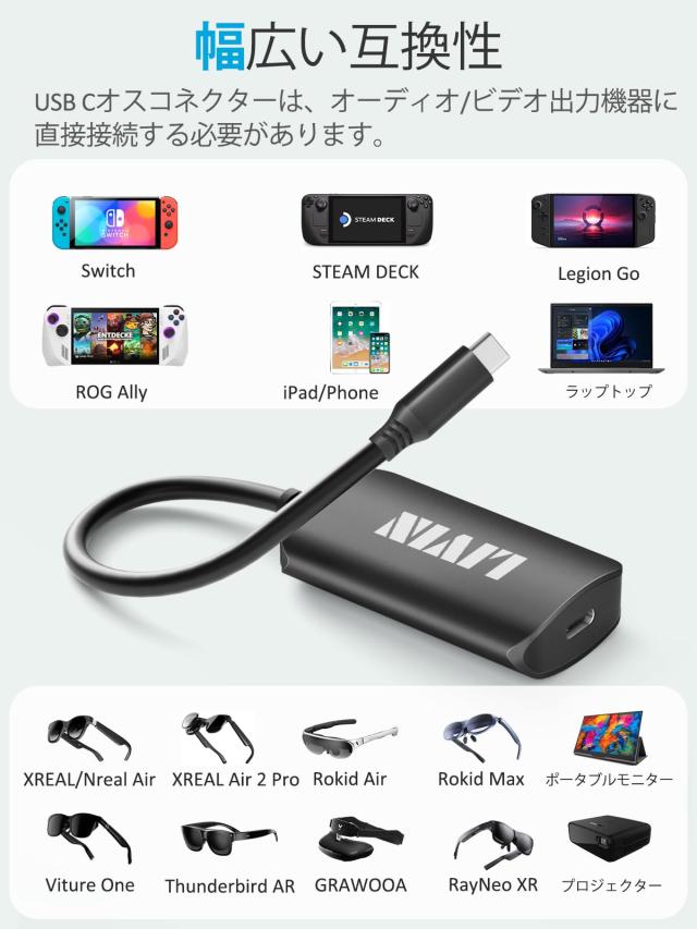 USB C to XREAL/VITURE One/RayNeo AR/XR スマートグラス アダプタ 2 