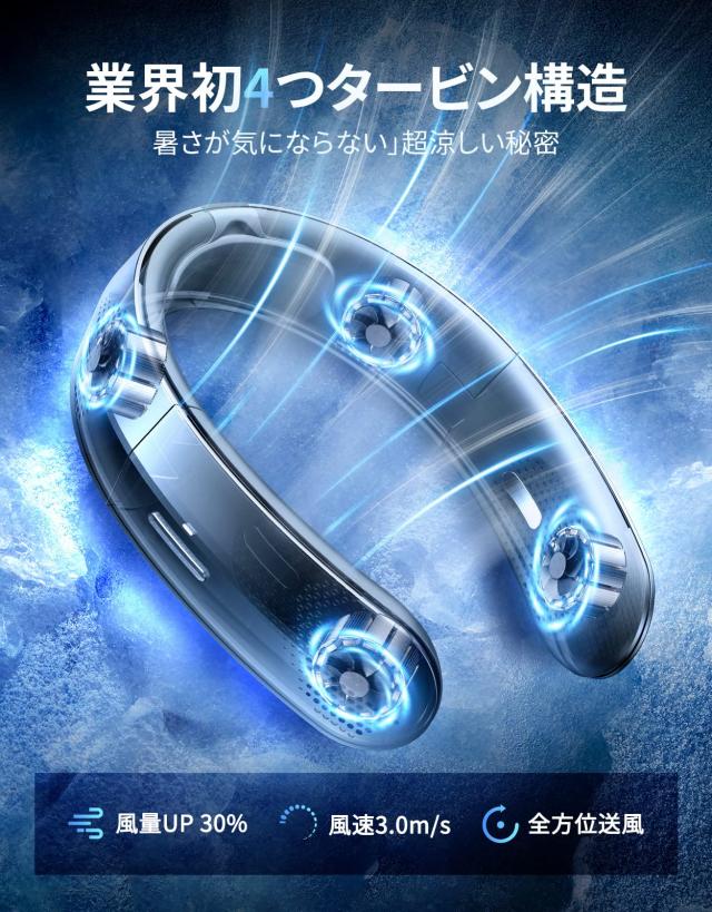 2024進化・風量最強】DesertWest 首掛け扇風機 ネッククーラー 4000mAh