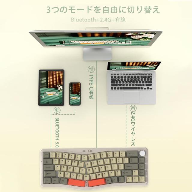 AKS068proゲーミングキーボード アリスレイアウト65% 68キー Sea Salt リニアスイッチ 3モード Bluetooth/2.4G/USB-C人間工学 ガスケット_7