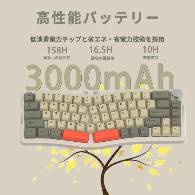 AKS068proゲーミングキーボード アリスレイアウト65% 68キー Sea Salt リニアスイッチ 3モード Bluetooth/2.4G/USB-C人間工学 ガスケット_8