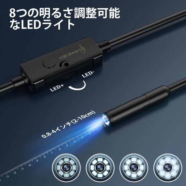 Ennovorファイバースコープ 1920P内視鏡カメラ 8個高輝度LEDライト