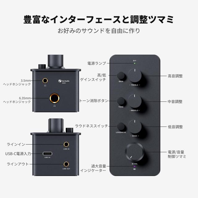 Fosi Audio SK01 ヘッドフォンアンプ イコライザー プリアンプ 充電式 ヘッドホンアンプ トーン制御 ラウドネス補償 エレクトリックギタ_2
