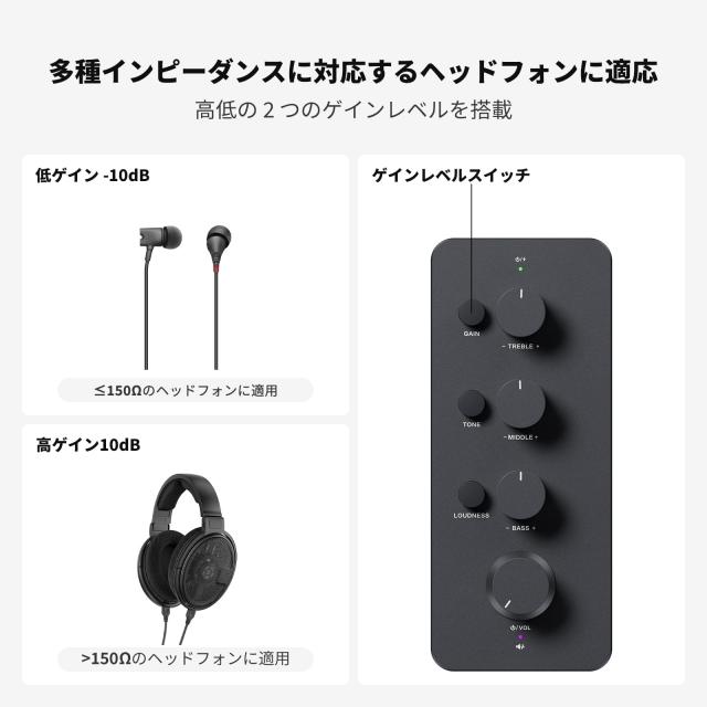 Fosi Audio SK01 ヘッドフォンアンプ イコライザー プリアンプ 充電式 ヘッドホンアンプ トーン制御 ラウドネス補償 エレクトリックギタ_4