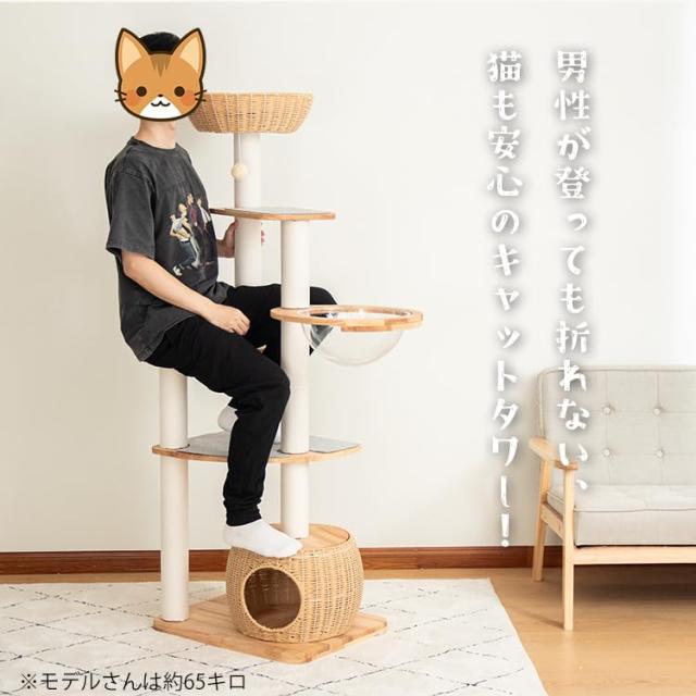 PETTIFUL キャットタワー 木製 【天然木使用】(jjm-90755) 51k6sQgJ5AL._AC_UF350,