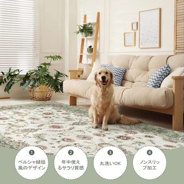 HAOCOO カーペット 2畳 正方形 185х185cm 春 夏 ラグ 洗える オールシーズン適用 ペルシャ風 じゅうたん 滑り止め 防音 寝室 リビング_1
