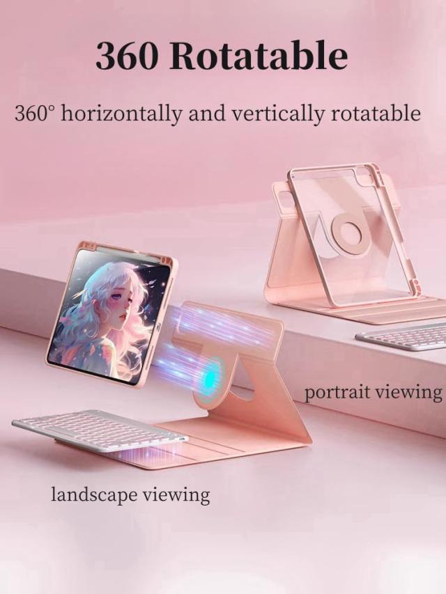 縦置き iPad 第10世代 キーボード ケース 360度回転 透明 分離式ケース