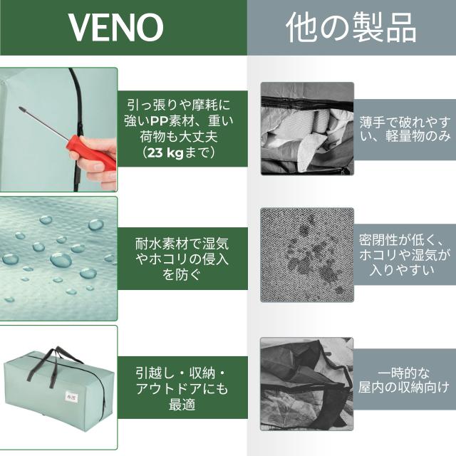 VENO 布団収納袋 リュックストラップ付き 88リットル大容量 収納