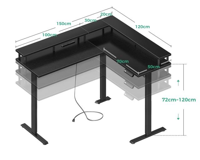 ODK 昇降デスク 電動 昇降式デスク 幅150*120 昇降式 ゲーミングデスク