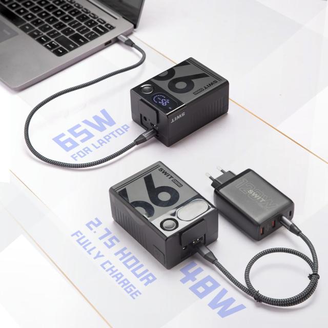 SWIT OMNI-99S V マウント バッテリー、99Wh 6.9Ah 14.4V、ミニ V ロック バッテリー、150W BP、D-TAP、65W USB-C、5V─2A USB-A および