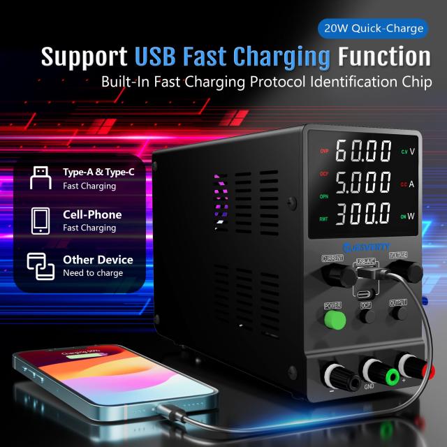 Jesverty 直流安定化電源新型SPS-6005M（60V/5A） 、0-60V 0-5A電圧