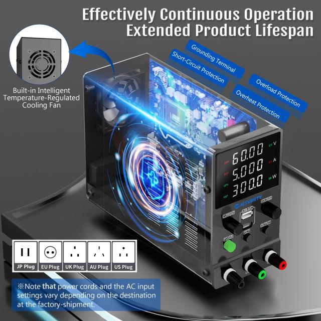 Jesverty 直流安定化電源新型SPS-6005M（60V/5A） 、0-60V 0-5A電圧