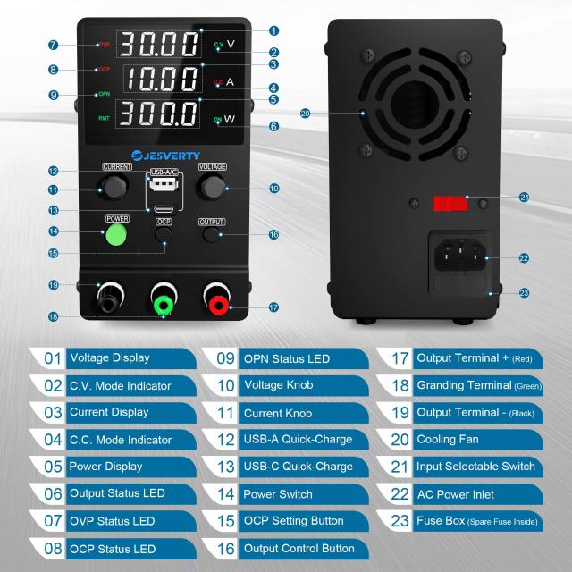 Jesverty 直流安定化電源新型SPS-3010M（30V/10A） 、0-30V 0-10A電圧電流