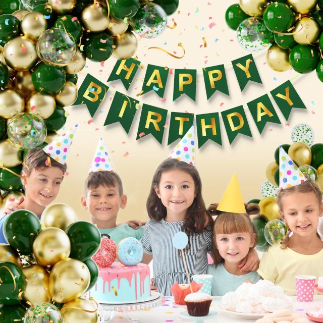 風船 誕生日 飾り付け 緑金100個風船セットHAPPY BIRTHDAY 結婚
