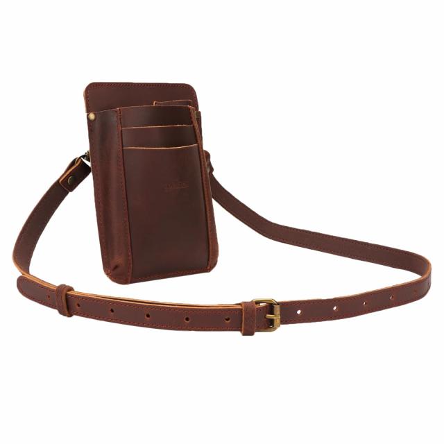 TOURBON ガーデニングポーチ 剪定鋏ポーチ 革 シザーケース バッグ 園芸 花屋 ウエストポーチ ショルダーストラップ付き