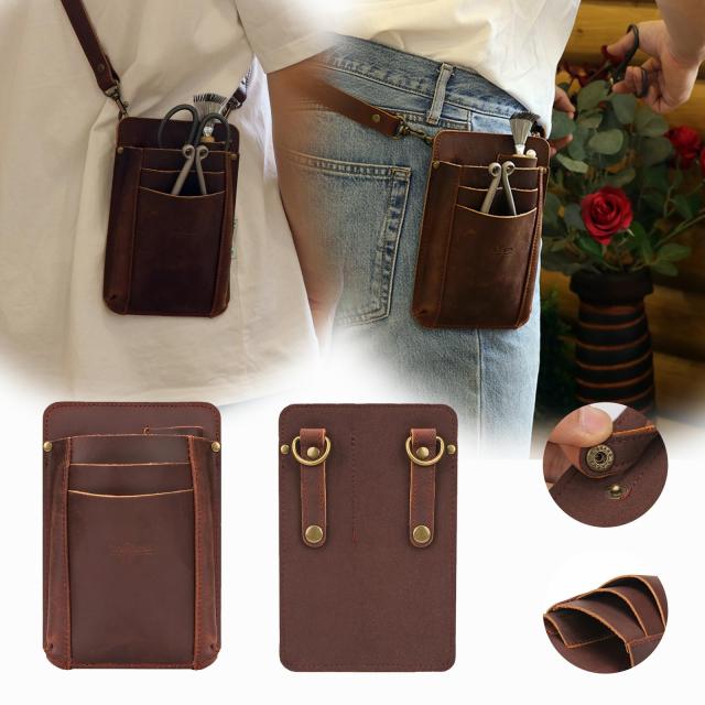 TOURBON ガーデニングポーチ 剪定鋏ポーチ 革 シザーケース バッグ 園芸 花屋 ウエストポーチ ショルダーストラップ付き