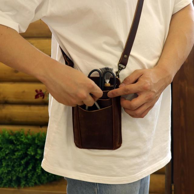 TOURBON ガーデニングポーチ 剪定鋏ポーチ 革 シザーケース バッグ 園芸 花屋 ウエストポーチ ショルダーストラップ付き