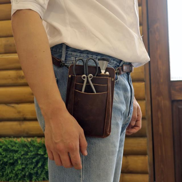 TOURBON ガーデニングポーチ 剪定鋏ポーチ 革 シザーケース バッグ 園芸 花屋 ウエストポーチ ショルダーストラップ付き