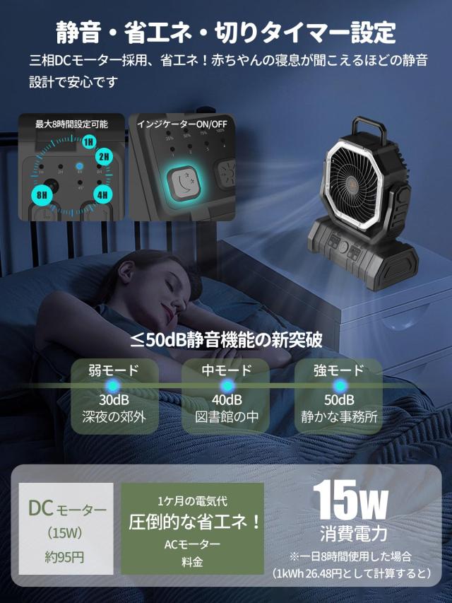 【35,000mAh・LED？ファン・首振り】SUKITEN キャンプ 扇風機 充電式 アウトドア扇風機 DCモーター 静音 コードレス 充電式ファン 吊り下_5