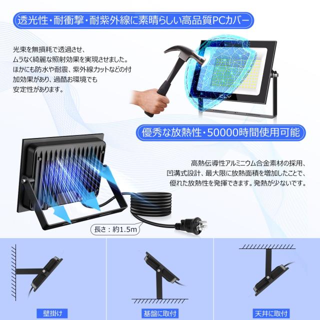 投光器 屋外 LED 作業灯 80W 昼光色 IP66防水6500K 10000LM 800W相当 ワークライト 集魚灯 看板灯 フラッドライト【超爆光 超薄型 高輝度