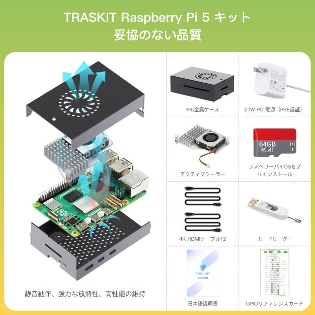 TRASKIT Starter Kit For Raspberry Pi 5 /ラズベリーパイ5 RAM 8GB 技