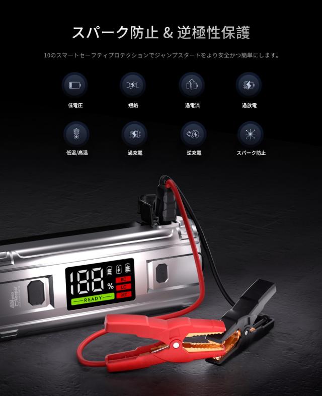ジャンプスターター12V 3000Aピーク1500Aスタート電流 最大8.0L
