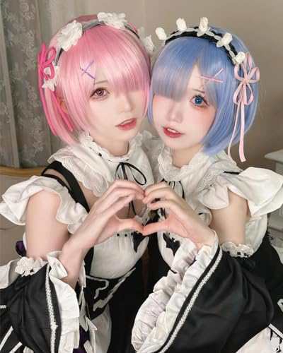 最新作 コスプレ レム 神併良品] ウィッグ付き Reゼロ 水色髪ショート 衣装一式