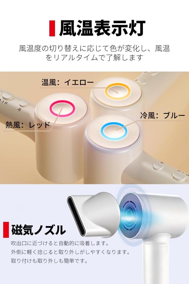 ドライヤー 大風量 速乾 2億高濃度マイナスイオン 美髪 静電気抑え 【令