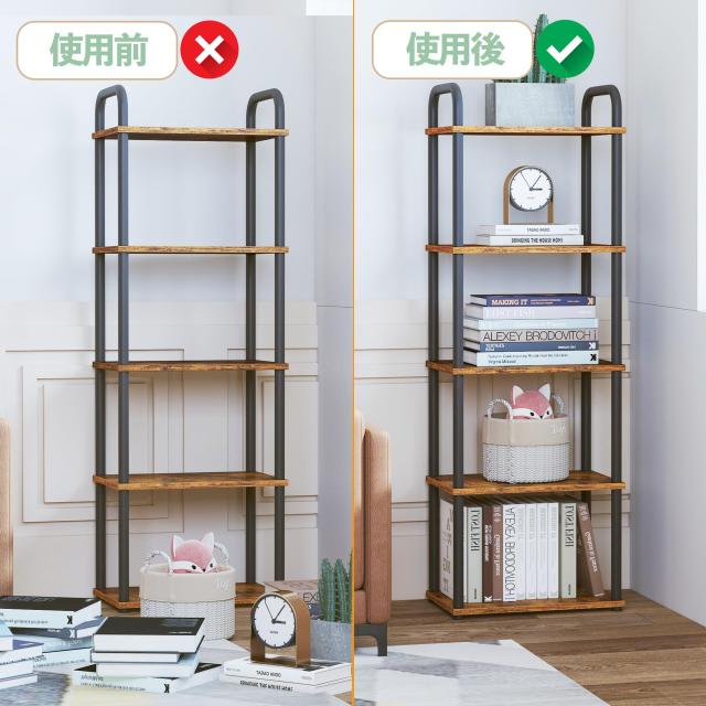 HCHQHS キッチンラック おしゃれ オープンシェルフ 本棚 組立品 5段 ディスプレイ 食器棚 スリム 隙間収納 木目 組立簡単_5