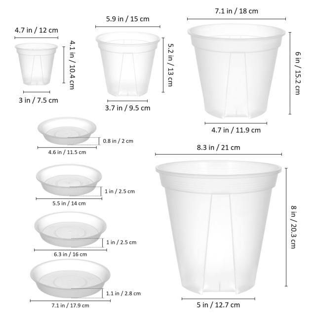 BESTOYARD 植木鉢 透明 スリット鉢 観葉植物 鉢 4個セット おしゃれ プラスチック 底皿付き 4+5+6+7号_1
